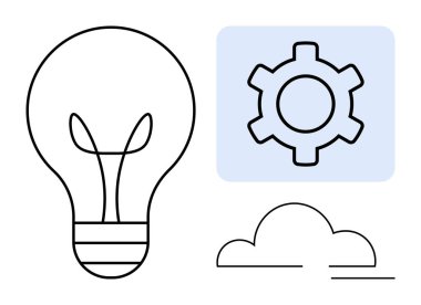 Ampul fikri, vites tasvir süreci ve işlevsellik, bulut bağlantıyı sembolize ediyor. Yenilik, teknoloji, yaratıcılık, beyin fırtınası, takım çalışması, başlangıç sade iniş için ideal