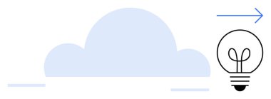 Minimalist bulut grafiği bir ok ile parlayan bir ampule bağlanır, buluşları, fikirleri ve ağı sembolize eder. Teknoloji, yaratıcılık, beyin fırtınası, bulut hizmetleri, veri paylaşımı için ideal