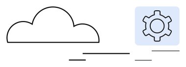 Bulut şekli bulut hesaplama, optimizasyon ve dijital araçları sembolize eden bir dişli ikonu ile eşleştirildi. Teknoloji, yenilik, bilişim hizmetleri, bulut depolama, iş akışı, otomasyon sade iniş için ideal