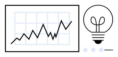 İlerlemeyi, başarıyı, yeniliği ve fikirleri temsil eden, ampul simgesinin yanında yukarı doğru eğilimli çizgi tablosu. İş büyümesi, finans, yaratıcılık stratejisi problem çözme eğitimi için idealdir. Düz