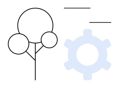 Doğa ve yeniliğin uyumunu sembolize eden dairesel elementlerin yanında soyut ağaç yapısı. Sürdürülebilirlik, teknolojik büyüme, ekoloji, yenilenebilir enerji ve yenilik için ideal