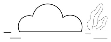 Kavisli çizgileri olan basit bulut, soyut bitki ve minimum yatay elementler. Hava, doğa, sürdürülebilirlik, eko-konsept, açık hava ilhamı, sakin tema basit iniş sayfası için ideal