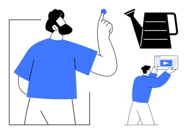 Bir adam bir düğmeyle etkileşime geçtiğinde, sulama büyümeyi ve dijital ekranı bir çalma tuşu ile temsil edebilir. Dijital araçlar, iletişim, yaratıcılık, üretkenlik, eğitim, yenilik için ideal basit