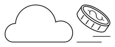 Üzerinde para olan bulutlar, çevrimiçi hizmetleri, ödemeleri ve yatırımları sembolize ediyor. Teknoloji, finans, iş dünyası, ekonomi, veri güvenliği dijital yenilik için ideal düz metafor