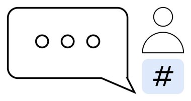 Üç noktalı konuşma balonu, kullanıcı figürü, iletişimi, kimliği, trend konuları simgeleyen üstveri etiketi sembolü. İdeal mesajlaşma, sosyal medya, işbirliği, pazarlama bağlantısı eğilimi