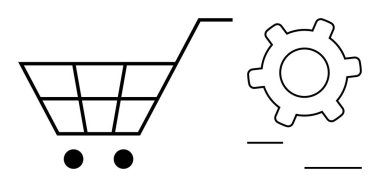 Vitesin yanındaki minimalist alışveriş arabası e-ticareti sembolize ediyor ve otomasyonu işliyor. Perakende, çevrimiçi iş, teknoloji, işlemler, iş akışı, alışveriş verimliliği için ideal. Düz basit metafor
