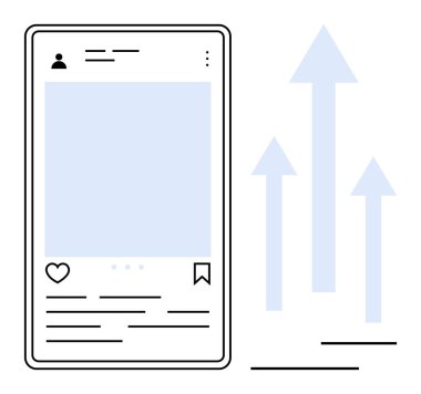 Akıllı telefon ekranında gelişim ve başarıyı gösteren üç oklu sosyal bir ileti görülüyor. Pazarlama, analitik, katılım, ağ oluşturma, sosyal eğilimler, büyüme stratejileri, düz