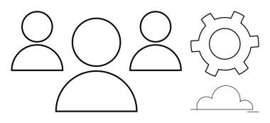 Tek bir teçhizat ve minimum bulut tasarımı yanında stilize edilmiş insan figürleri takım çalışması, yenilik ve teknoloji entegrasyonunu simgeler. Takım çalışması, yenilik, bulut teknolojisi ve yönetim için ideal