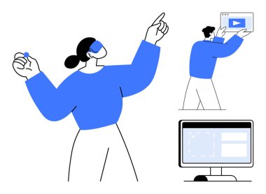 Dijital içerik, seyir ekranı yazılımı, sanal etkileşim ve iletişim üzerine profesyonel işbirliği. Takım çalışması için ideal, teknoloji, dijital platformlar, öğrenme, web içeriği yaratıcı