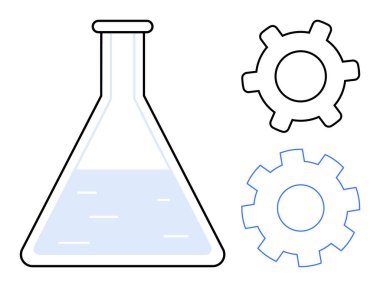 Mekanik viteslerin yanında mavi sıvı içeren şişe bilimsel araştırmaları, yenilikleri, mühendisliği, işbirliği, ilerleme ve teknoloji gelişimini sembolize ediyor. BTMM ve eğitim icatları için ideal