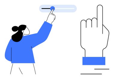 El sürgüsünü büyük çizgili parmak çizimi ile ayarlıyorum. Teknoloji, kontrol, arayüz, özelleştirme, ayarlar, etkileşim, kullanıcı odaklı tasarım için ideal. Düz basit metaforu temsil ediyor