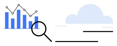 Bulut ve dijital depolamayı sembolize eden bir bulut ile birlikte büyütme analizini vurgulayan çubuk ve çizgi grafiği. İş, analitik, teknoloji, bulut hesaplama, veri güvenliği, araştırma için ideal