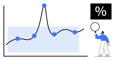 Veri işaretli çizgi grafiği, yüzde işareti ve değişiklikleri analiz eden kişi. İstatistik, piyasa analizi, eğitim, finans, sunumlar için ideal, strateji sade iniş sayfası