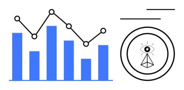 Göz çizelgesinin yanında eğilim çizgisi olan çubuk grafik analizi, stratejiyi, vizyonu ve izlemeyi temsil ediyor. Veri, analitik, büyüme, strateji vizyonu bilgileri için idealdir. Düz basit