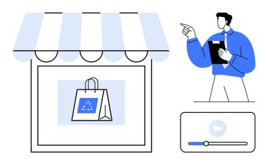 Geri dönüşüm ikonu ve profesyonel sürdürülebilirlik videosuyla çevreye duyarlı taşıma çantası. Perakende, eko-yaşam tarzı, eğitim, e-ticaret, pazarlama, yenilik için ideal