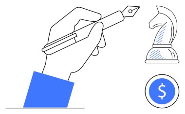 Elinizde dolmakalem, satranç şövalyesi stratejiyi simgeliyor ve madeni parayı temsil ediyor. İş, planlama, yaratıcılık, yatırım, strateji, hedef belirleme dairesi için ideal