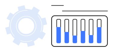 Işık teçhizatı sembolünün yanında çeşitli seviyelerde olan çubuk grafik, metrik izleme, analiz ve optimizasyonu temsil ediyor. İlerleme, veri yönetimi, verimlilik, iş stratejisi ve planlama için ideal