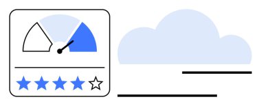 Mavi bölüm ve oklu hız göstergesi, yıldız derecelendirme çubuğu ve basit bulut. Performans, geri bildirim, analitik, iş stratejisi, değerlendirme kalite memnuniyeti için ideal. Çok basit.