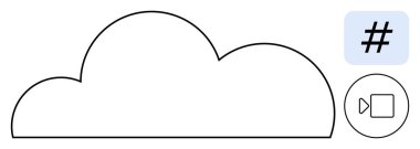 Bulut şekli, sosyal medya, multimedya ve dijital paylaşım için meta veri etiketi ve video kamera ikonu eşliğinde depolamayı temsil etmektedir. Ağ oluşturma, veri, bağlantı temaları ve basit iniş sayfaları için ideal