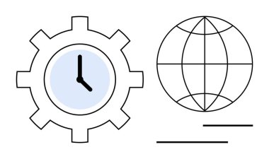 Küresel iletişim, verimlilik ve zaman yönetimini temsil eden çizgiler ve küresel bir şebekenin yanındaki saat. İş için ideal, takım çalışması, strateji, verimlilik, teknoloji, küreselleşme