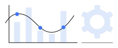 Üzerinde mavi noktalar bulunan ve işlem ve optimizasyon için bir vites bulunan dalgalı bir çizgi grafiği. Veri analizi, eğilimler, izleme, optimizasyon ve strateji için ideal