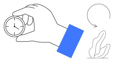 Bir saati tutan kişi zaman yönetimini ön plana çıkarır. Dairesel ok yenilenme kavramını temsil ediyor. Minimum bitki çizgileri büyüme ve basitliği gösteriyor. Üretkenlik, planlama, kendini geliştirme ve zaman için ideal