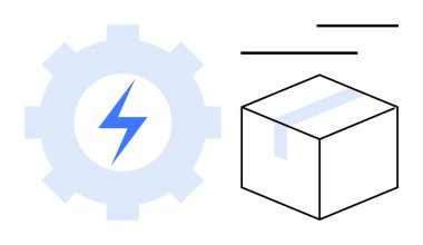Yıldırım sembollü ve bantlı kutulu vites, verimlilik, hız ve lojistik. Otomasyon, iş akışı, dağıtım, tedarik zinciri, lojistik yenilik servisi için ideal. Düz basit metafor