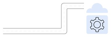 Bir yol kenarındaki bulut sembolü içindeki dişliler bulut hesaplama, veri koruması ve iş akışı güvenliğini gösteriyor. Teknoloji için ideal, siber güvenlik, veri görselleştirme, bilişim, bulut depolama, modern