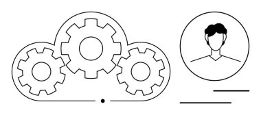 İş akışı otomasyonunu ve teknolojisini temsil eden bir bulutun içindeki dişliler. Bitişik kullanıcı simgesi kişiselleştirmeyi simgeler. Teknoloji, bulut hesaplama, kullanıcı yönetimi, yenilik, takım çalışması için ideal