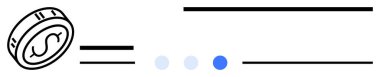 Yatay ilerleme çizgilerinin yanında dolar işareti olan madeni para, adımları gösteren noktalar. İş, finans, büyüme, navigasyon, yatırımlar, dijital araçlar, basit iniş sayfası için ideal