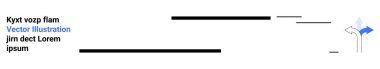 Siyah yatay çizgilerin minimalist kompozisyonu, yer tutucu metin ve dekoratif mavi ok. Navigasyon, rehberlik, asgari tasarım, dijital temalar, yön kavramı, modern yerleşimler için ideal