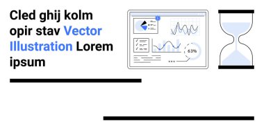 Analitik gösterge panelinde zaman yönetimi için kum saatiyle eşleştirilmiş grafikler, çizelgeler ve veri içgörüleri var. İş için ideal, üretkenlik, zaman izleme, veri analizi, iş akışı, planlama