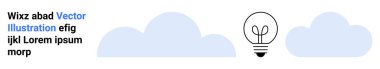 Kabarık açık mavi bulutlar çerçeveli parlak çizgileri olan ampul yaratıcılığı, fikirleri ve yeniliği sembolize ediyor. Beyin fırtınası, problem çözme ilhamı, teknoloji, strateji ve eğitim için ideal