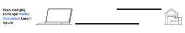 Depoya bağlı dizüstü bilgisayar iş akışını ve veri transferini sembolize ediyor. Lojistik, tedarik zinciri, teknoloji, e-ticaret, envanter yönetimi, otomasyon, basit iniş sayfası için ideal