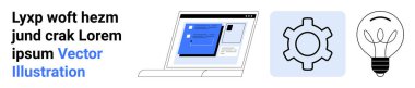 Dijital bir arayüzü, sistem ayarları için vites simgesini ve yaratıcılığı gösteren ampulü gösteren açık bir dizüstü bilgisayar. Teknoloji, yenilik, problem çözme, proje yönetimi, tasarım süreçleri için ideal