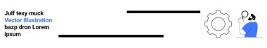 Dişlileri sembolize eden süreç, büyüteçle analiz eden bir insanla eşleştirilir. Takım çalışması, araştırma, süreç iyileştirme, iş, üretkenlik, problem çözme, basit iniş sayfası için ideal