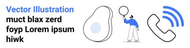 Soyut şekil, insan kaldırma balonu, sinyal çizgileri olan telefon simgesi. İletişim, ağ kurmak, takım çalışması, yaratıcılık, sosyal yardım, teknolojik görseller için ideal basit iniş sayfası