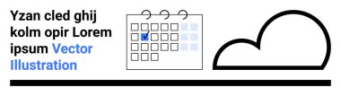 Üzerinde tarih, metin ve koyu siyah bulut silueti olan bir takvim içeren minimalist tasarım. Zaman yönetimi, programlama, verimlilik, etkinlikler, teslim tarihleri, organizasyon için ideal