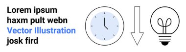 Minimum saat, ok ve ampul yer tutucu metnin yanında yerleştirilmiş. Zaman yönetimi için ideal, süreç iyileştirme, yenilik, yaratıcılık, öğrenme, organizasyon için basit iniş sayfası