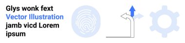 Parmak izi görüntüsü, yukarı doğru giden yolu gösteren ok, teknoloji süreçlerini sembolize eden dişli. Güvenlik, veri erişimi, yenilik, navigasyon, sistem iş akışı için ideal, basit iniş sayfası