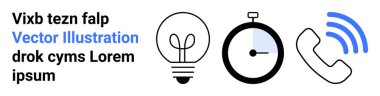 Ampul fikirleri, kronometre zamanı ve telefon alıcısı da iletişimi sembolize eder. İş, teknoloji, yaratıcılık, yenilik, zaman yönetimi, iletişim için ideal