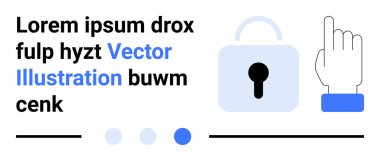 Arkaplanda kilit simgesi, işaret işareti, sahte metin ve mavi noktalar var. Güvenlik, kimlik denetimi, kullanıcı arayüzü, web tasarımı, gizlilik kimliği basit iniş sayfası için ideal