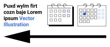 Seçilen tarihleri ve tamamlama işaretini kalın okun yanında gösteren takvim ızgarası. Planlama, programlama, ilerleme takibi, hedef belirleme, zaman çizgileri, verimlilik ve basit iniş sayfası için ideal