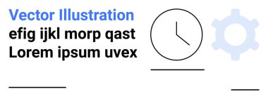 Minimalist bir dizaynda yer tutucu metnin yanında saat ve dişli simgeleri. Zaman yönetimi, üretkenlik, mekanik, iş akışı, zamanlama, strateji ve basit iniş sayfası için ideal