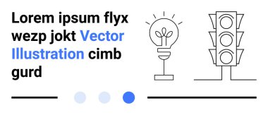 Fikir ve yeniliği simgeleyen ampul, kararları ve kontrolü temsil eden trafik ışığı, yer tutucu metin ile. Yaratıcılık, yenilik, fikirler, çözümler, kararlar ve trafik için ideal