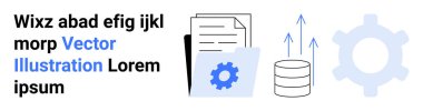 Vites, belgeler, veri tabanı, veri akışını veya transferini gösteren oklar. Teknoloji, analitik, veri depolama, yazılım, dijital dönüşüm için ideal basit iniş sayfası