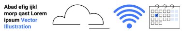Bulut hatları, kablosuz sinyal simgesi ve işaretli tarihli takvim. Bağlantı, zamanlama, verimlilik, bulut hesaplama, kablosuz iletişim, dijital araçlar için ideal basit iniş sayfası