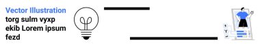 Ampul, cesur bir başlık metninin yanındaki fikirleri sembolize eder. Kadın, elinde dosya olan eğimli bir belgeyle etkileşime giriyor. Yenilik, sunum, tasarım, e-öğrenme, pazarlama, strateji için ideal basit