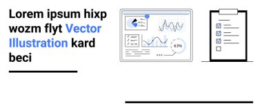 Çizelgeler, analitik veriler ve pano kontrol listesi olan veri paneli. Veri analizi, proje yönetimi, verimlilik, iş planlaması, organizasyon için ideal, basit bir iniş sayfası
