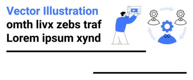 İş akışı otomasyon dişlileri, takım işbirliği simgeleri olan bir ekranda profesyonel veri sunumu. Takım çalışması, şirket stratejisi, iş analizi, süreç otomasyonu, yenilik, takım çalışması için ideal